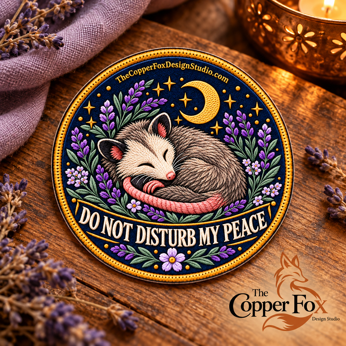 Do Not Disturb My Peace Opossum — Fabric Sticker