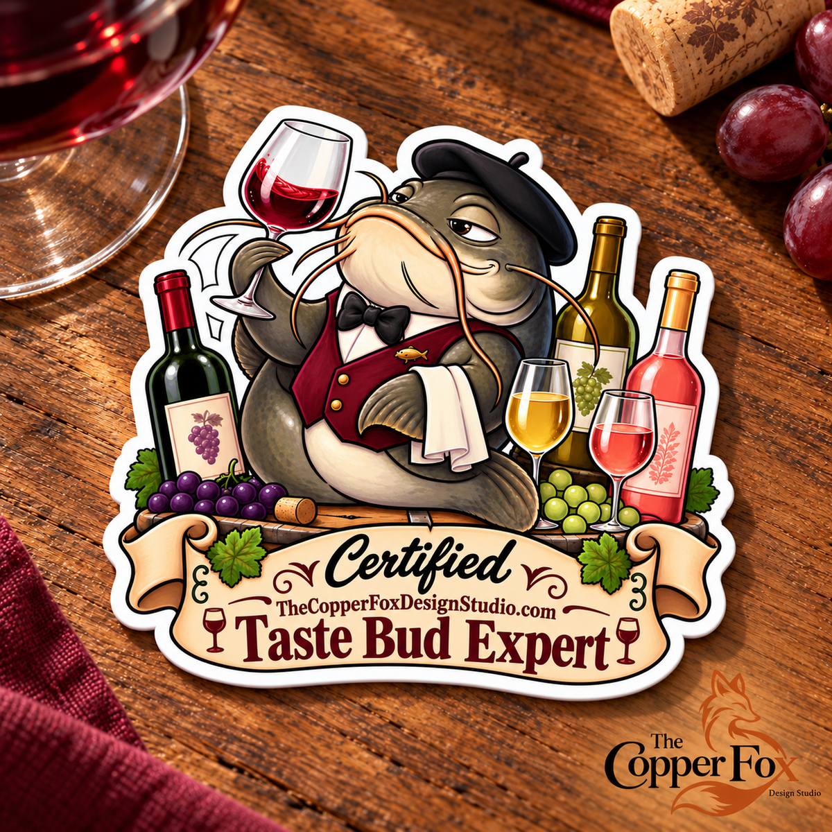 Certified Taste Bud Expert — Catfish Sommelier Sticker | Soldier Series 1