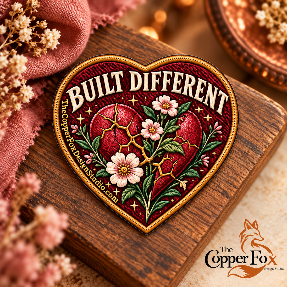 Built Different Heart — Fabric Sticker