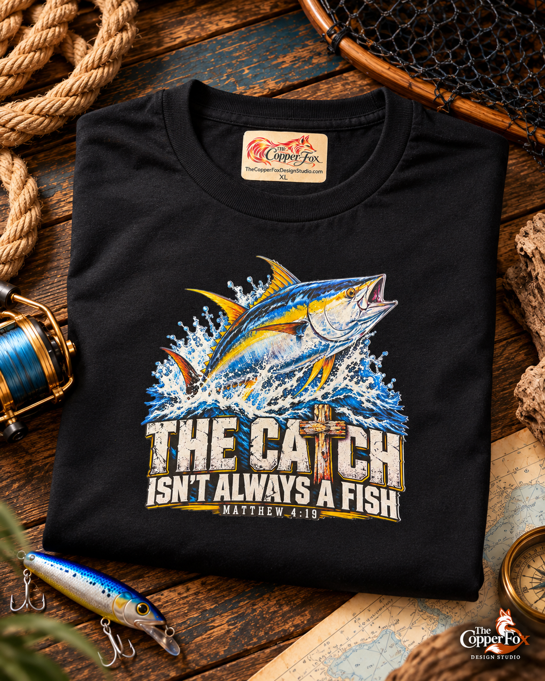 The Catch — Matthew 4:19 Fishing Shirt